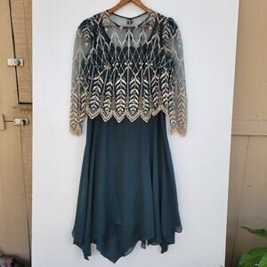 Vintage Cachet Embroideted Dress Green 14